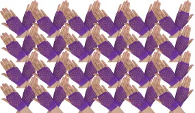 24 Pair Fishnet Gloves Fingerless Wrist Length 70s 80s Costume Party - Purple