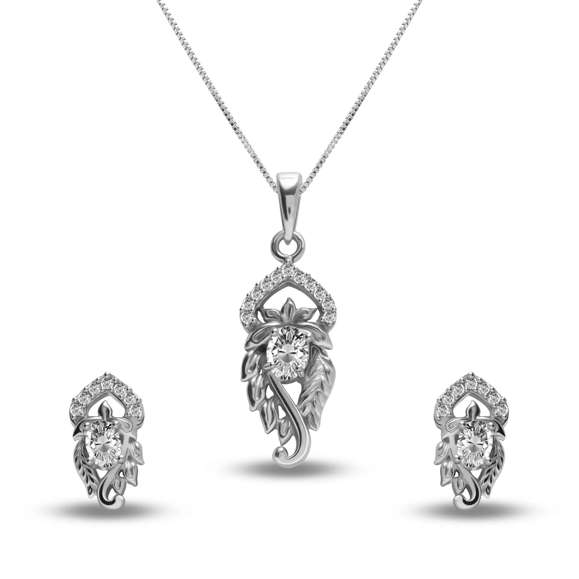925 Sterling Silver Jewellery Heart Design Studded Necklace Set for Women