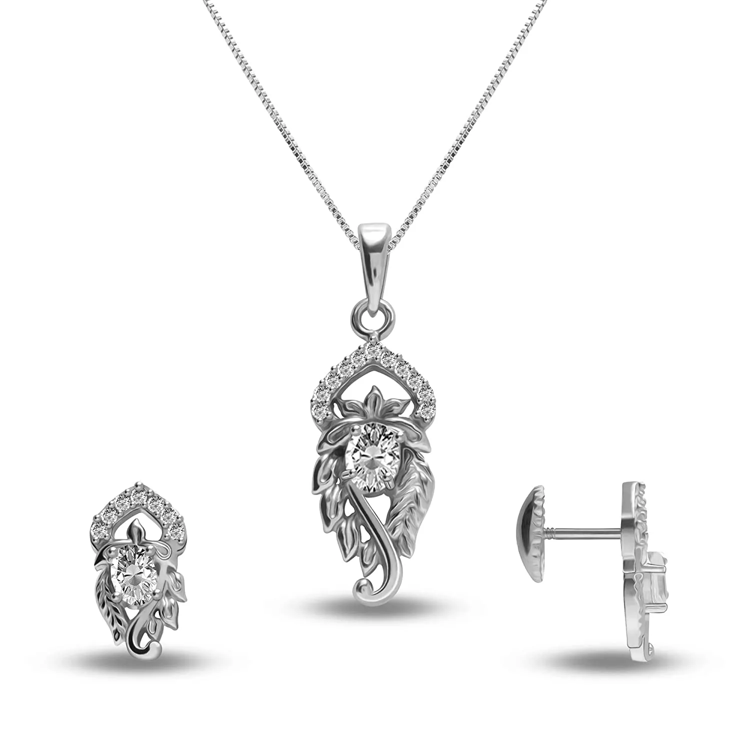 925 Sterling Silver Jewellery Heart Design Studded Necklace Set for Women