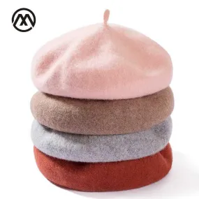 Berets Hat Painter style hat Women Wool Vintage Berets Solid Color Caps