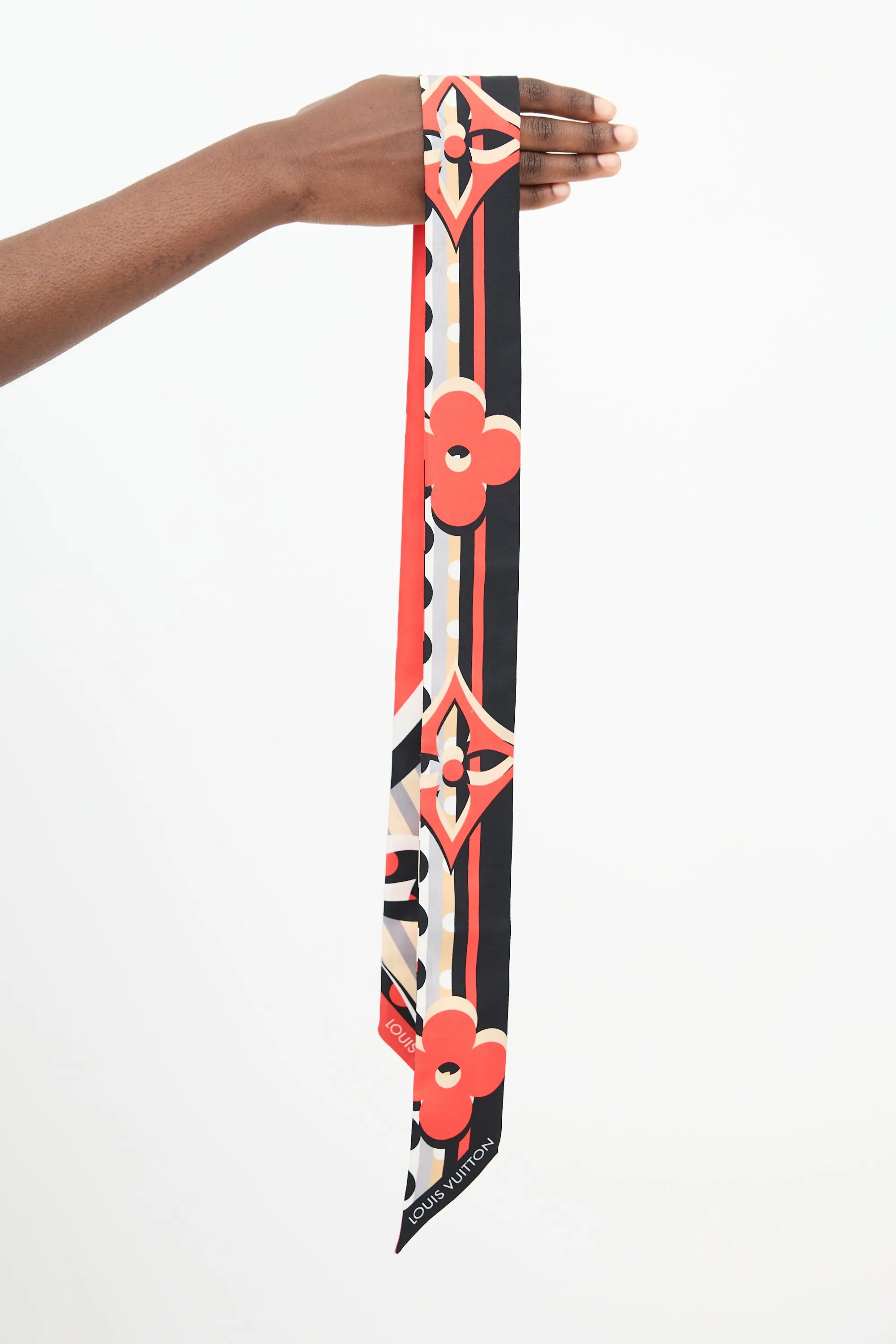 Black & Multi Patterned Monogram Twill Scarf