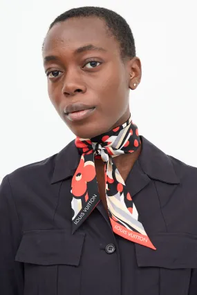 Black & Multi Patterned Monogram Twill Scarf