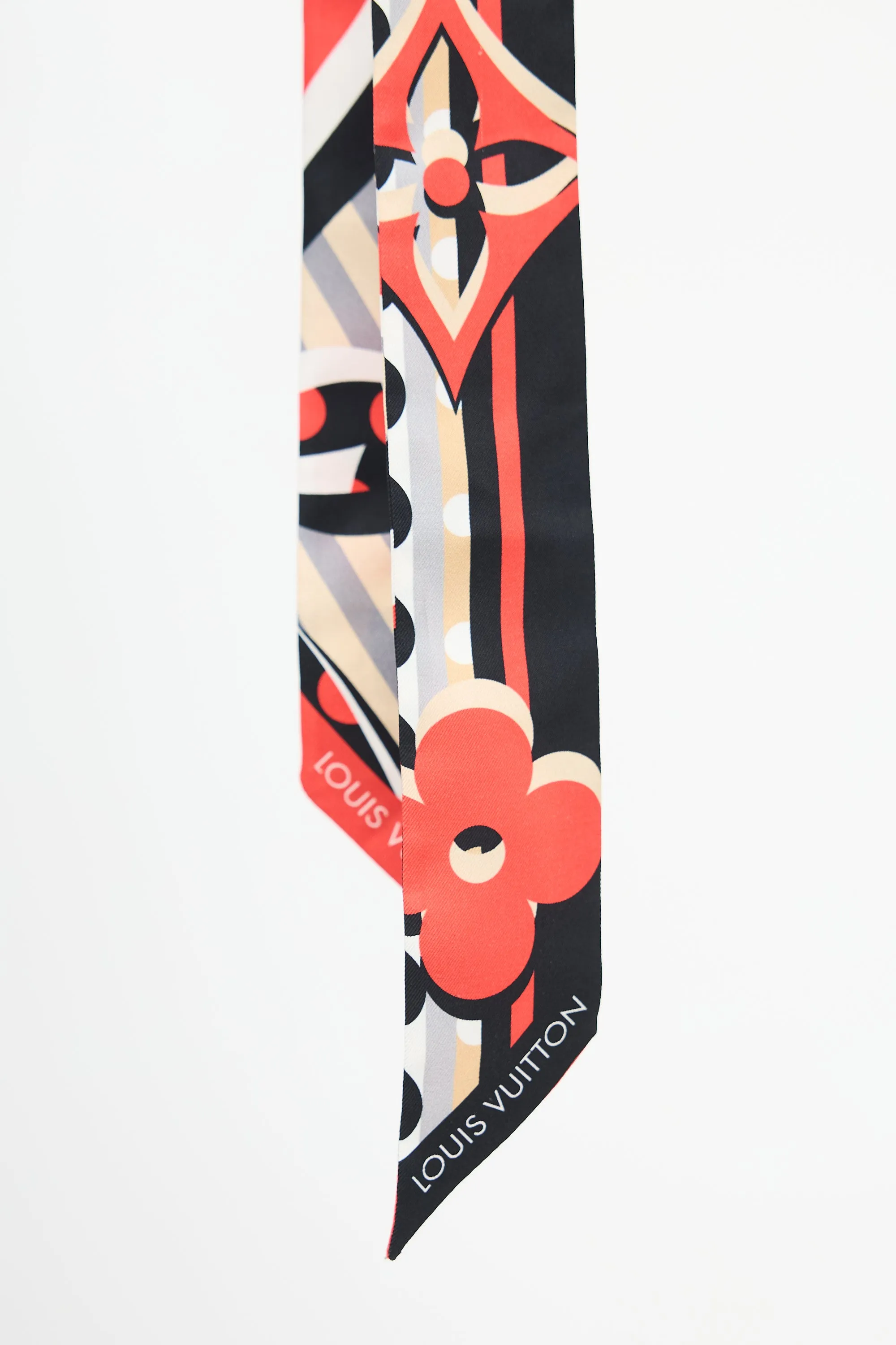 Black & Multi Patterned Monogram Twill Scarf