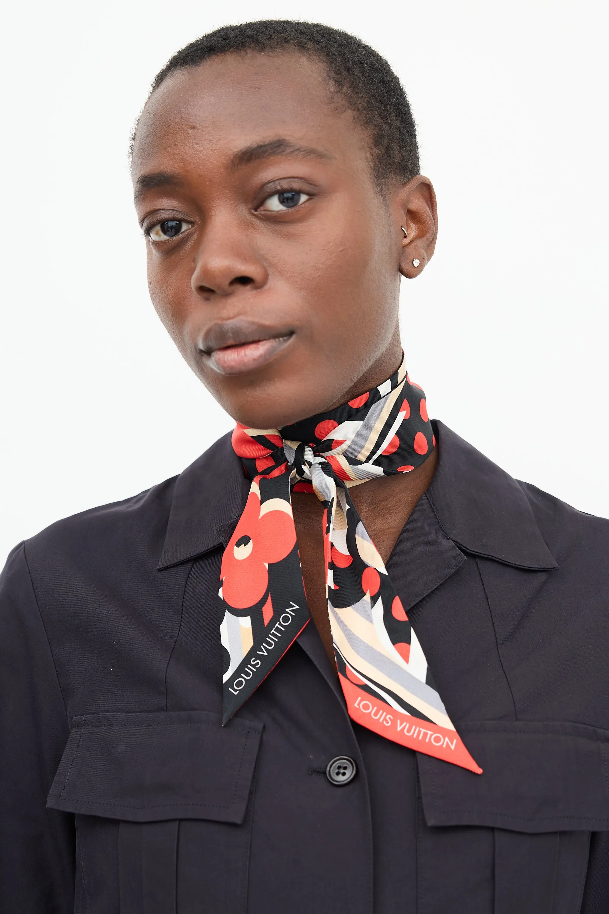 Black & Multi Patterned Monogram Twill Scarf