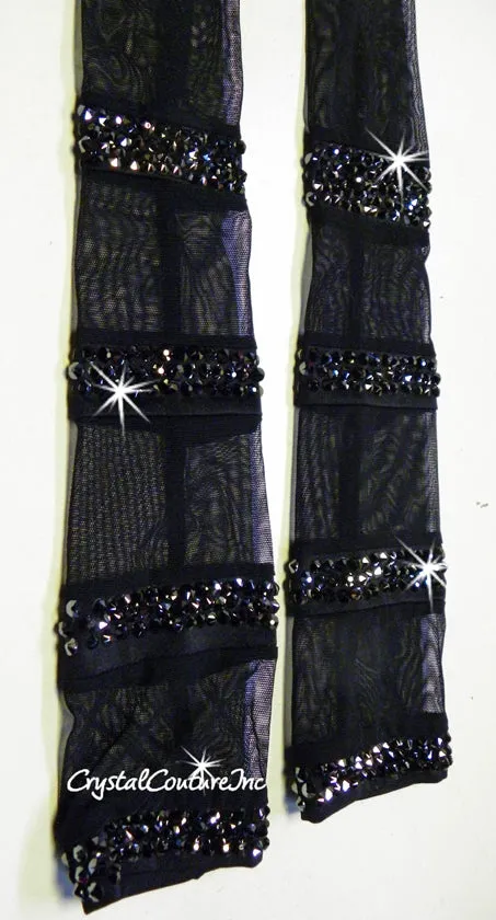 Black Mesh Top with Leopard Print Brief - Swarovski Rhinestones & Appliques