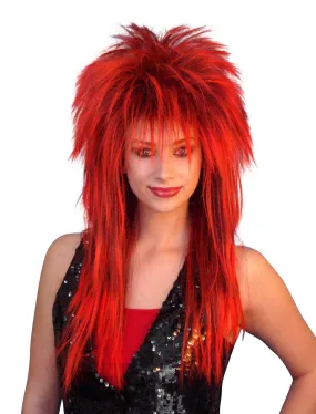Cindy Lauper 80's Spiky Layered Wig Red & Black Party Costume Mullet