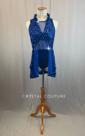 Custom Royal Blue Velvet and Solid Sequin Leotard With Rhinestones