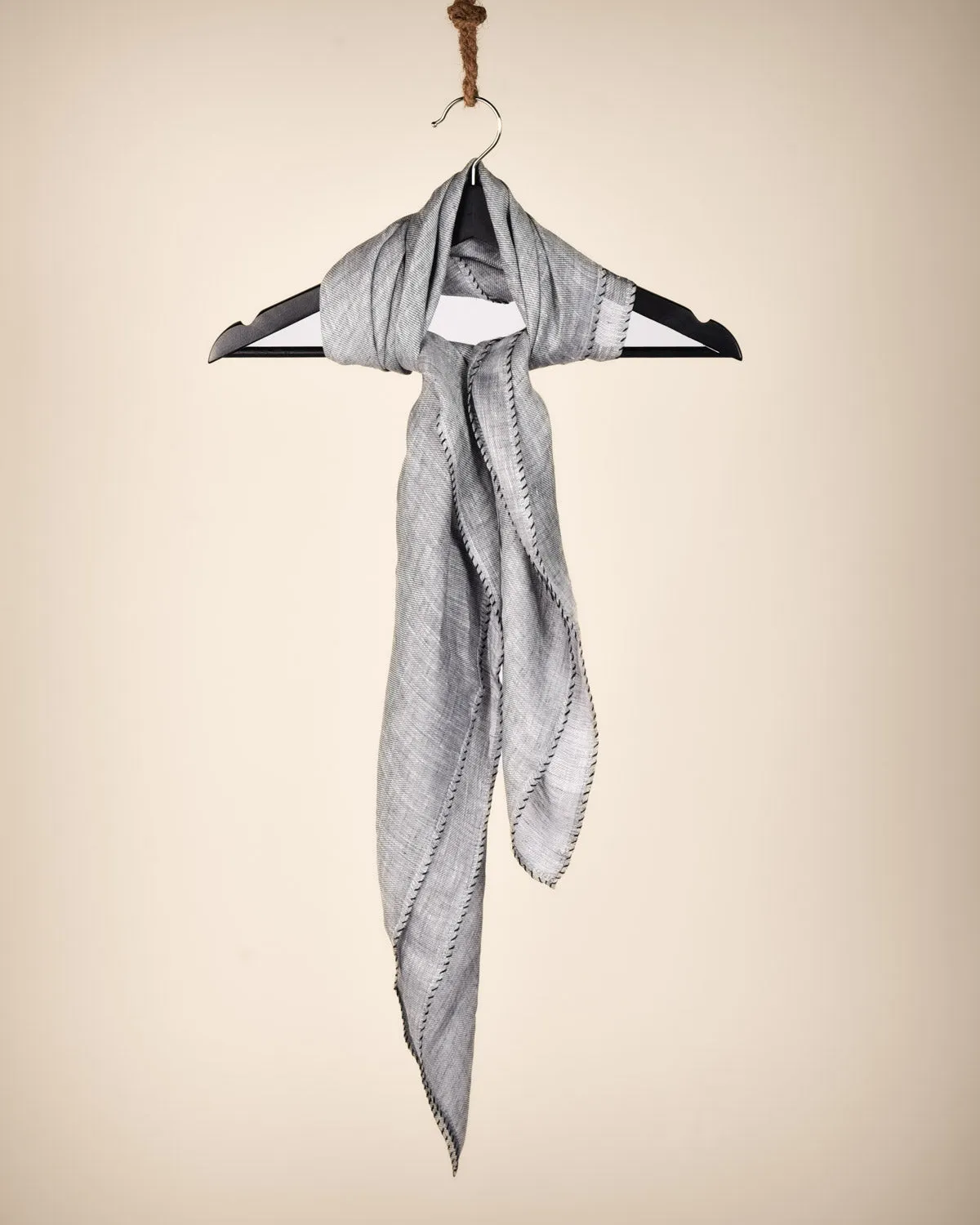 Gray Textured Handwoven Linen Scarf 38"x38"