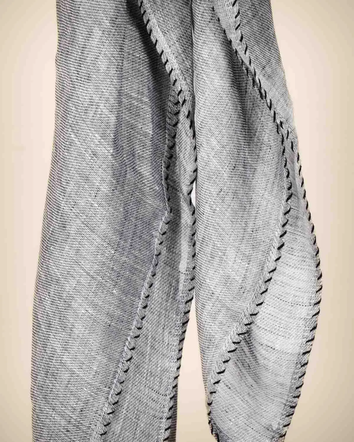 Gray Textured Handwoven Linen Scarf 38"x38"