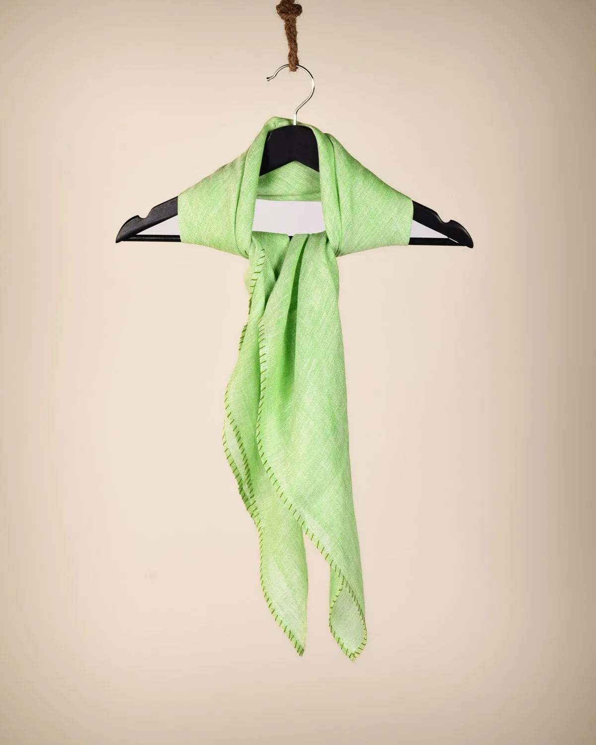Green Textured Handwoven Linen Scarf 38"x38"