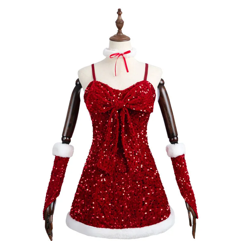 【IN STOCK】Red Christmas Dress Cosplay Costume Full Set