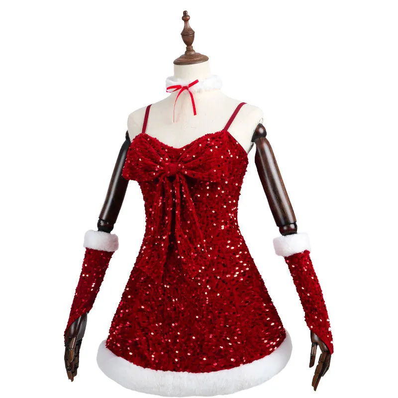 【IN STOCK】Red Christmas Dress Cosplay Costume Full Set