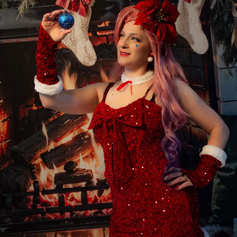 【IN STOCK】Red Christmas Dress Cosplay Costume Full Set