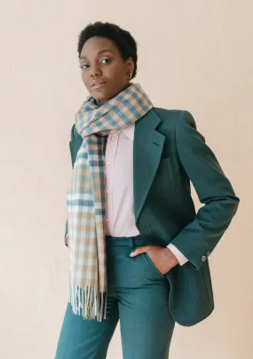 Lambswool Blanket Scarf in Olive Micro Gingham