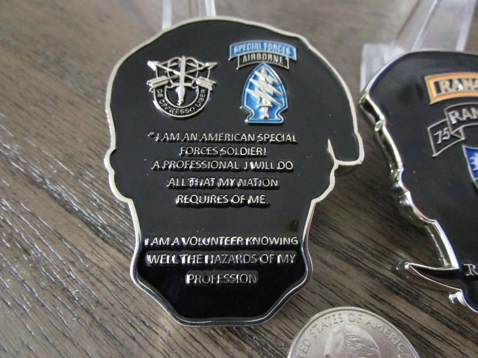 Lot of 2 US Army Special Forces Challenge Coins Green Berets  & 75th Ranger RGT