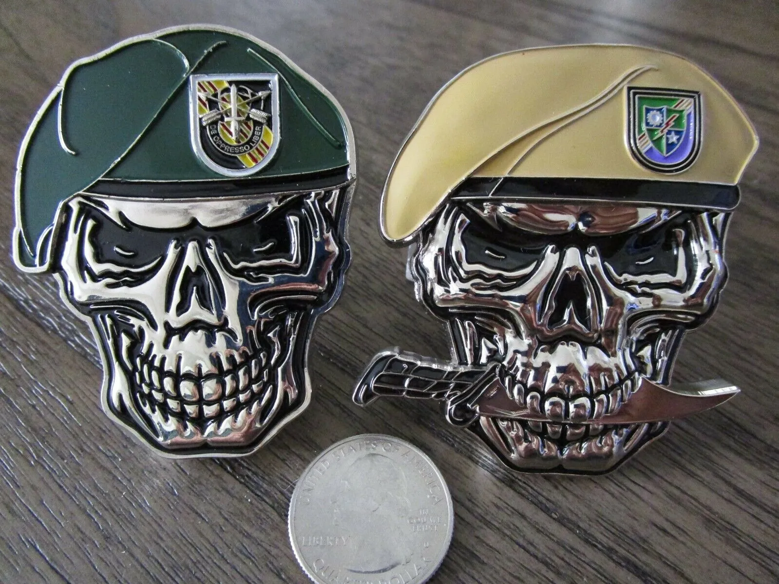 Lot of 2 US Army Special Forces Challenge Coins Green Berets  & 75th Ranger RGT