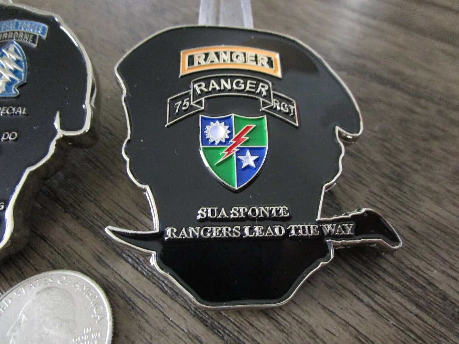 Lot of 2 US Army Special Forces Challenge Coins Green Berets  & 75th Ranger RGT