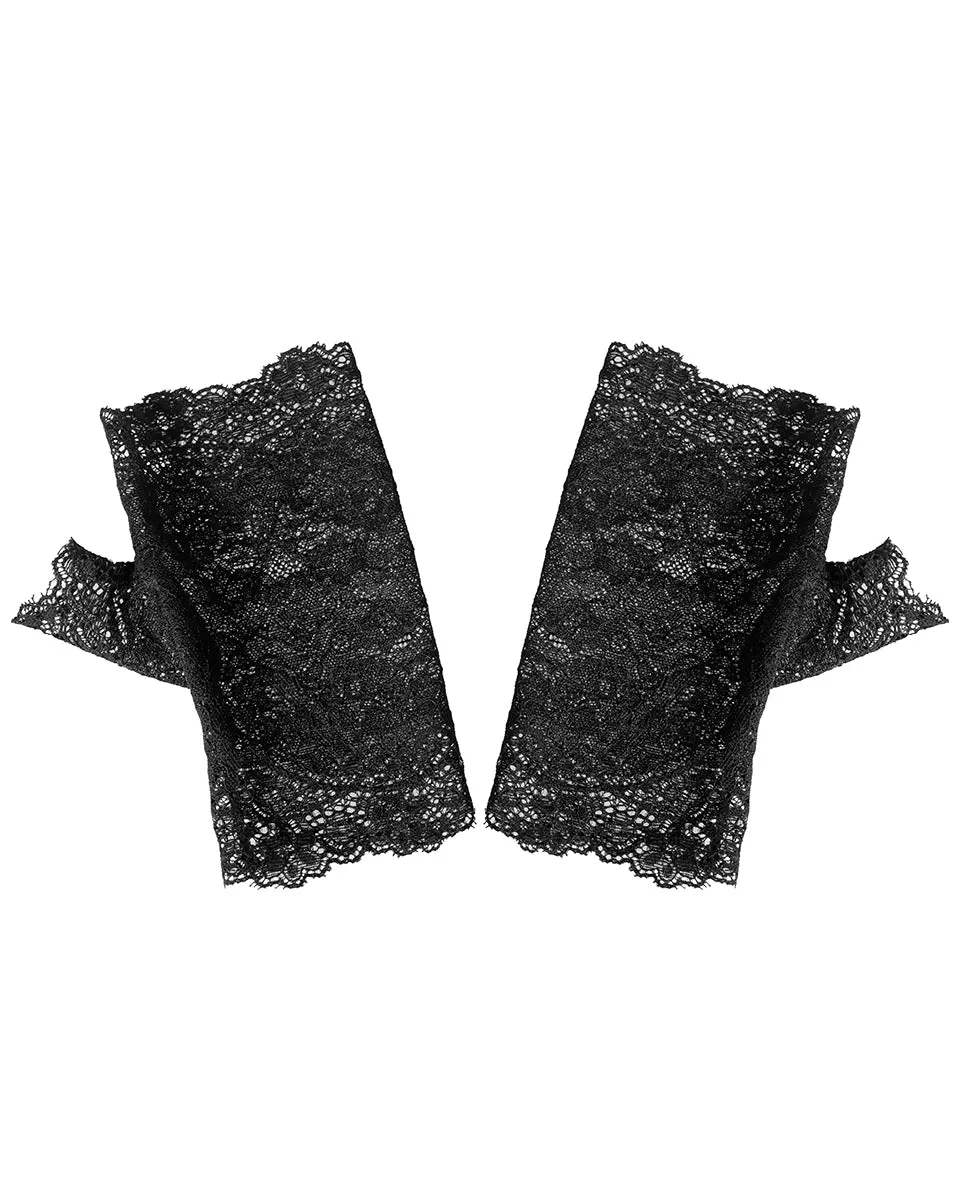 LS-037 Pyon Pyon Gothic Lace Fingerless Gloves - Black