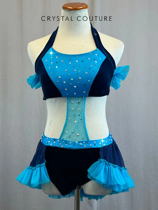 Navy Blue Velvet and Turquoise Two Piece