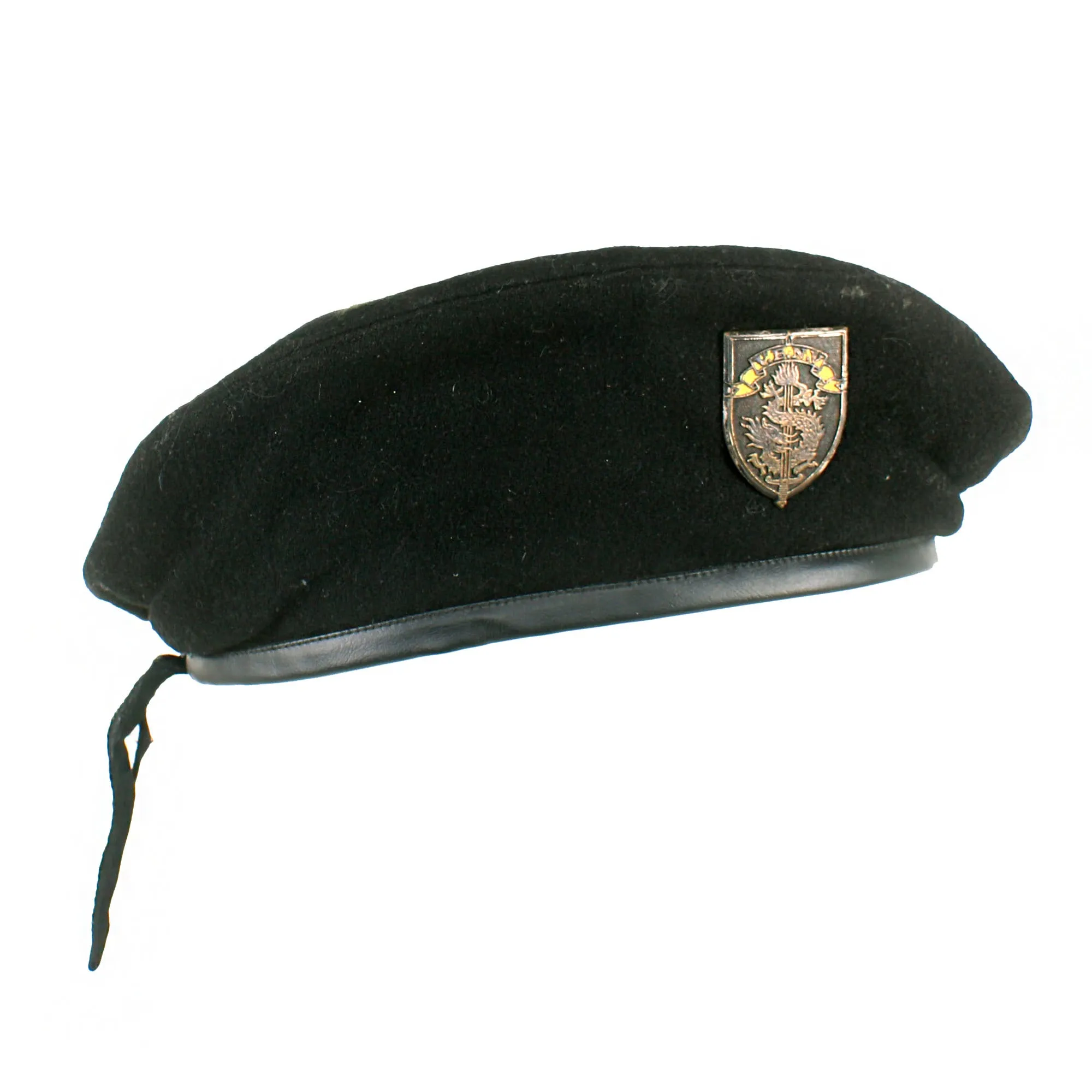 Original 1948 - 1954 South Vietnamese Nation Guard Black Beret with Badge and Foil Maker's Label