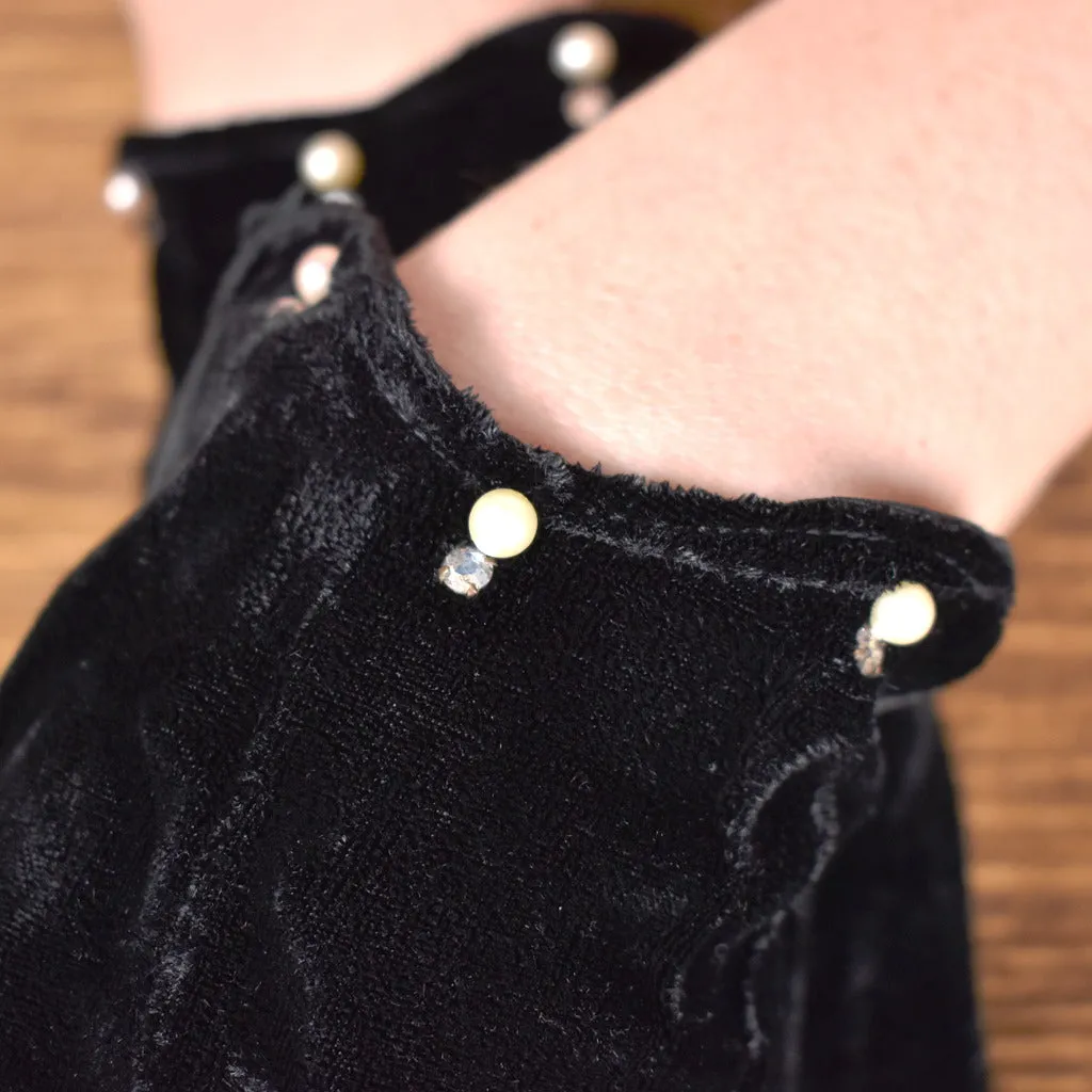 Pearl Velvet Rhinestone Vintage Gloves