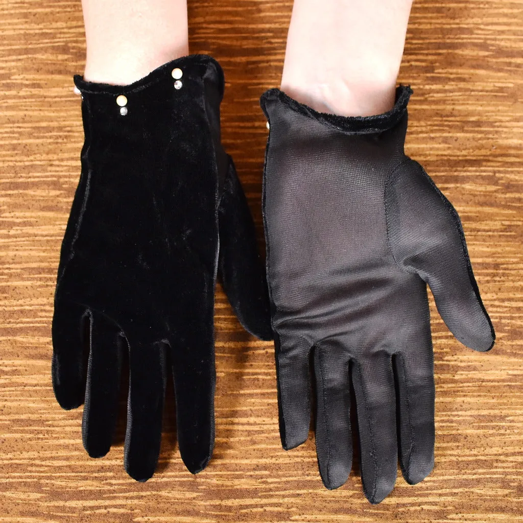 Pearl Velvet Rhinestone Vintage Gloves