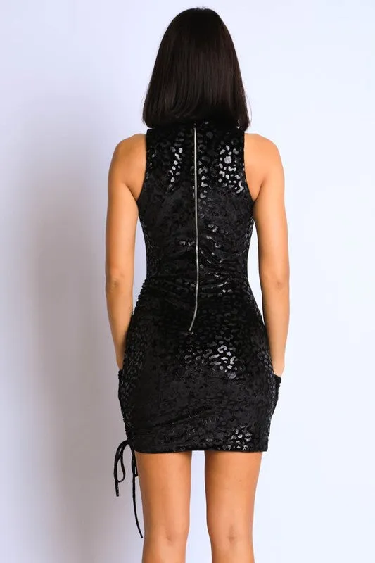 Queen of Hearts Foiled Velvet Mini Dress