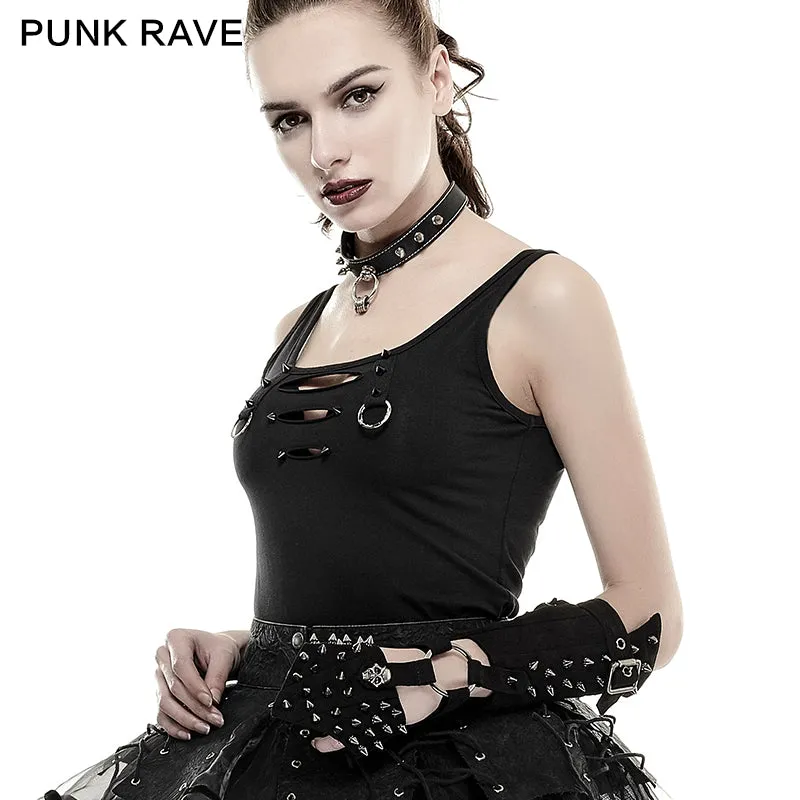 S-178 Skull black Ladies Handmade Rivet Studded Leather Gloves Accessories