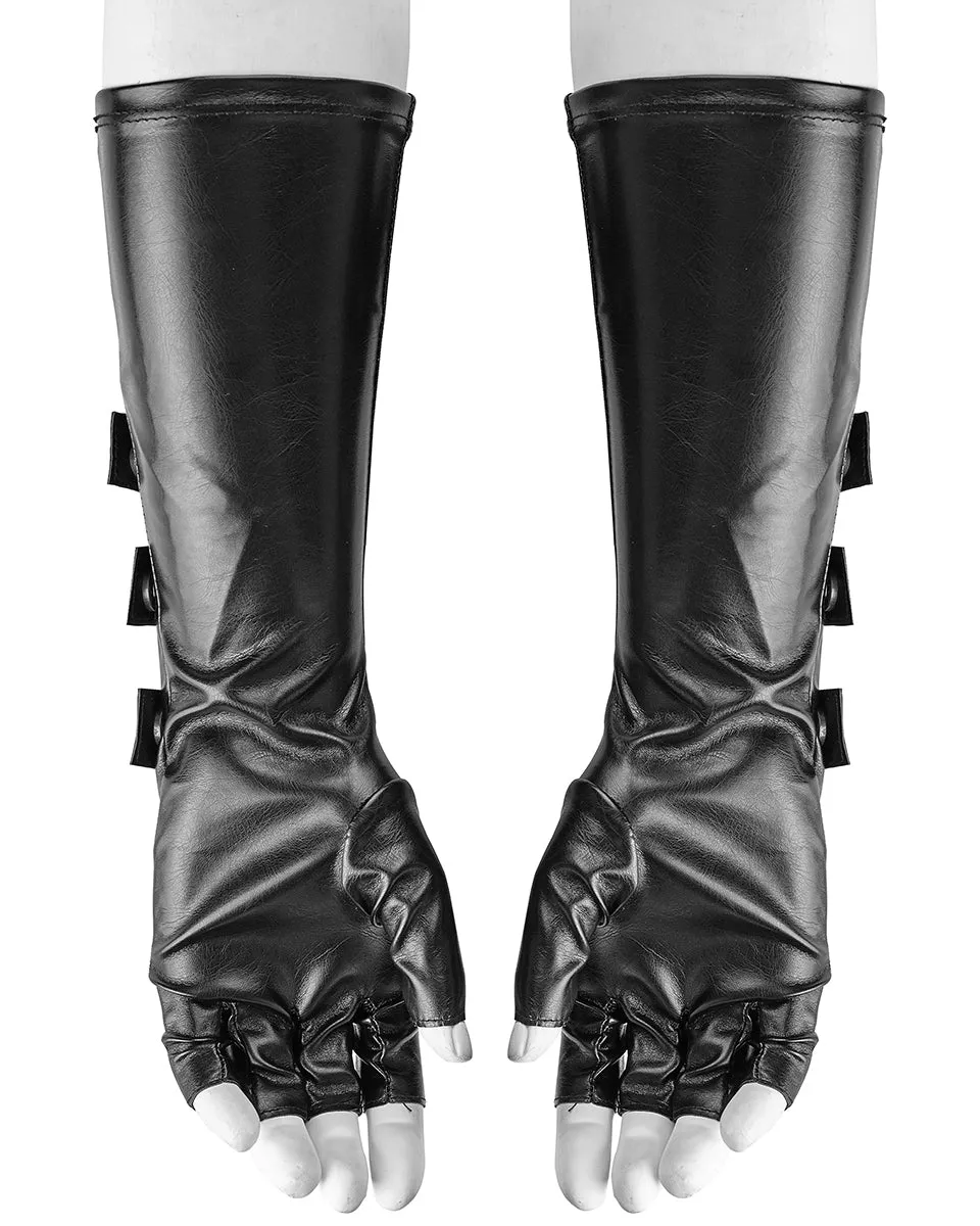 S-214 Acropolis Mens Long PU & Mesh Spiked Fingerless Gloves
