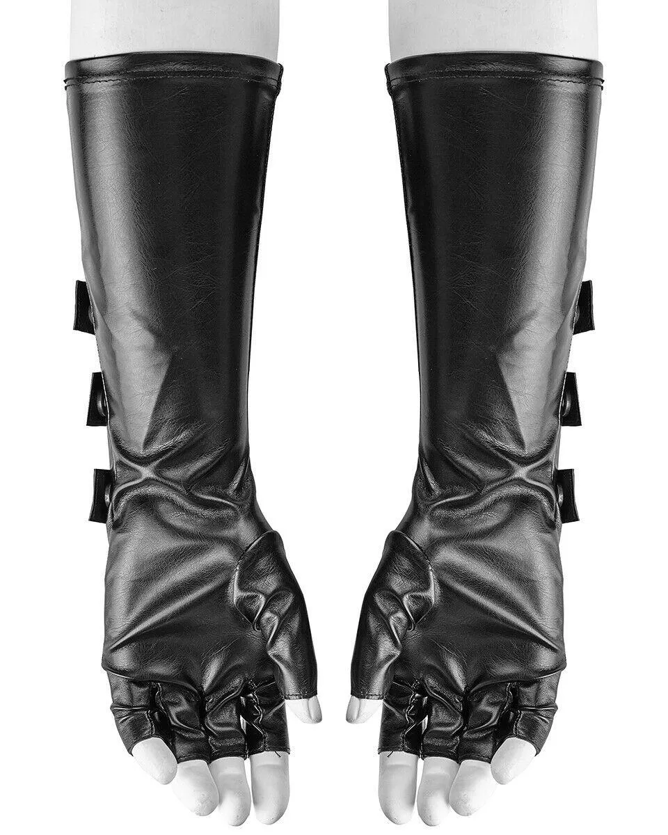 S-214 Acropolis Mens Long PU & Mesh Spiked Fingerless Gloves