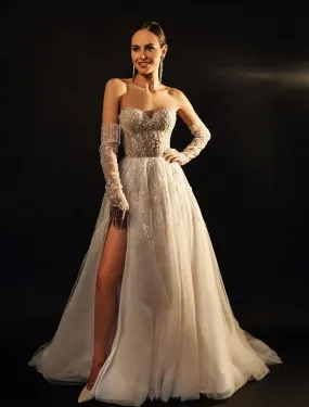 Siena Beautiful Off-Shoulder With Gloves White Wedding Dress