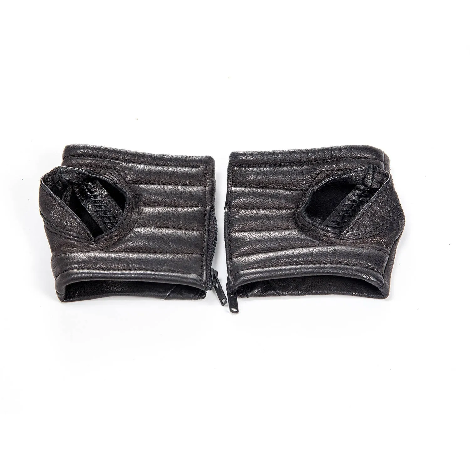 STREET BRIGADE Black Leather Fingerless Gloves