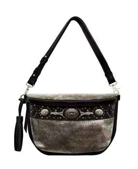 Studded Silver Leather Large Crossbody Bag with Metallic Rivets - The CHER  Sling Bag