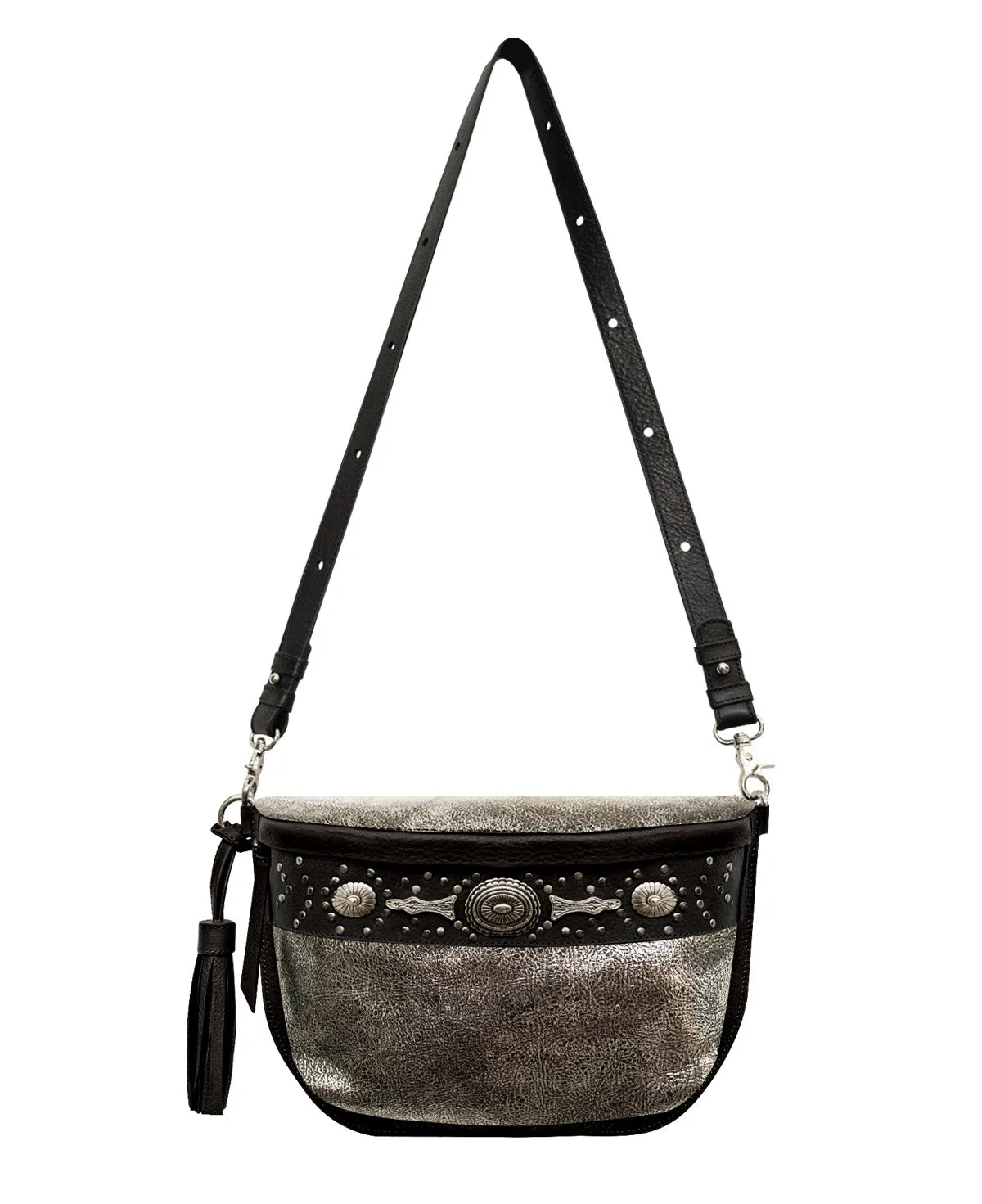 Studded Silver Leather Large Crossbody Bag with Metallic Rivets - The CHER  Sling Bag