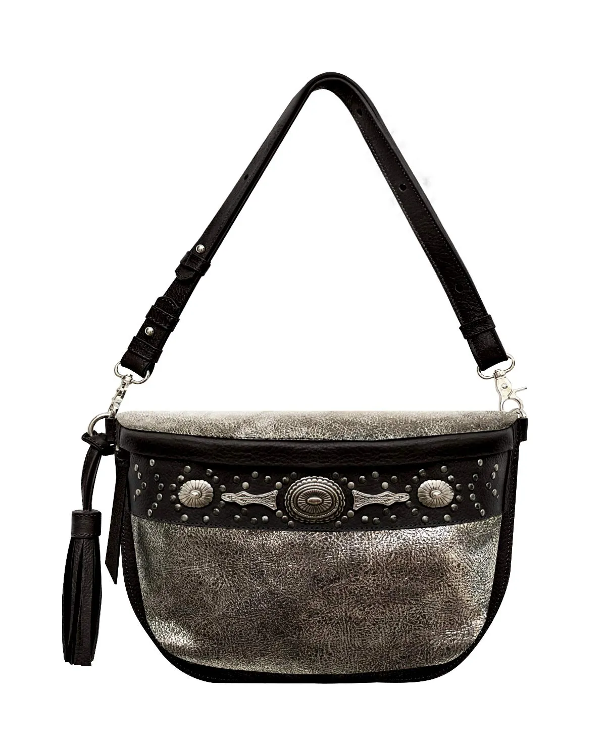 Studded Silver Leather Large Crossbody Bag with Metallic Rivets - The CHER  Sling Bag