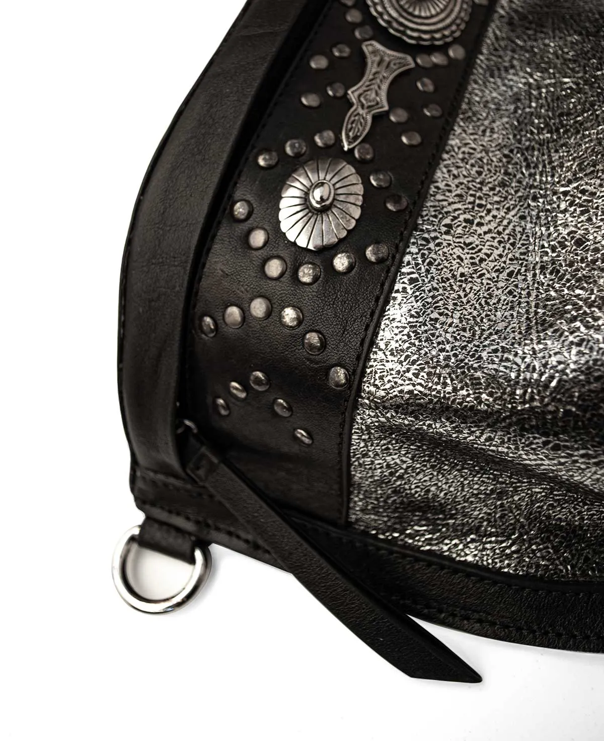 Studded Silver Leather Large Crossbody Bag with Metallic Rivets - The CHER  Sling Bag