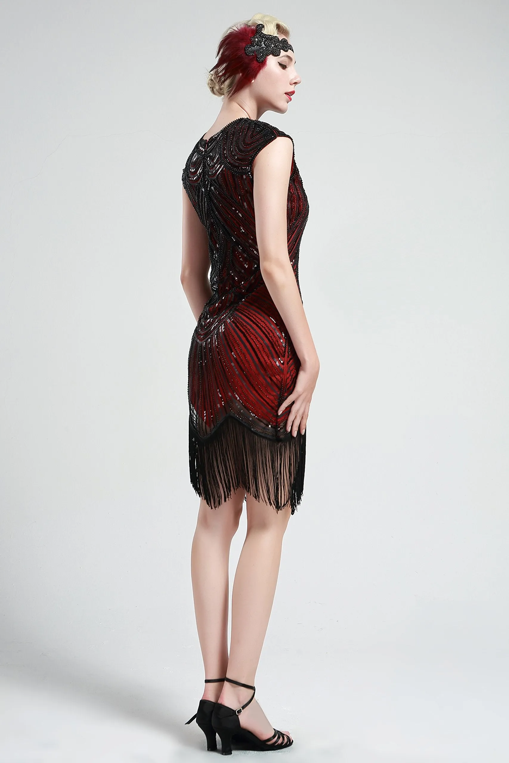 US STOCK Black and Blue Flapper Beaded Fringed Great Gatsby Dress