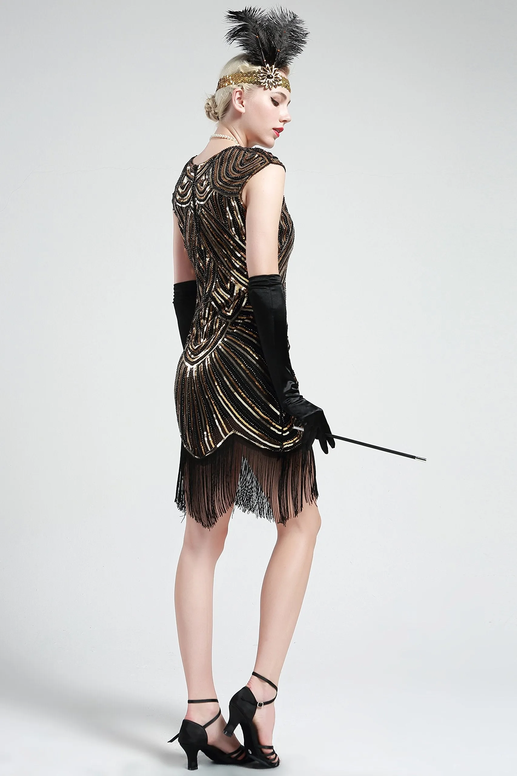 US STOCK Black and Blue Flapper Beaded Fringed Great Gatsby Dress