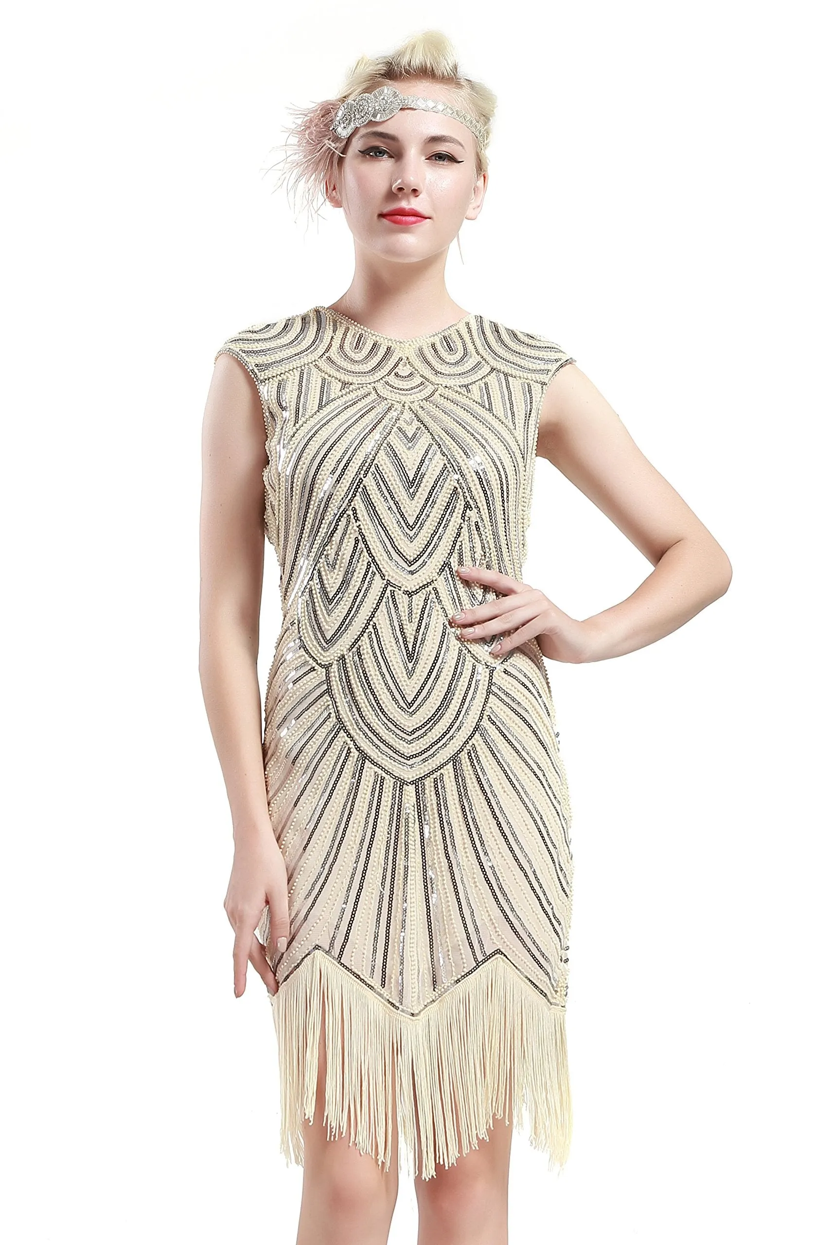 US STOCK Black and Blue Flapper Beaded Fringed Great Gatsby Dress
