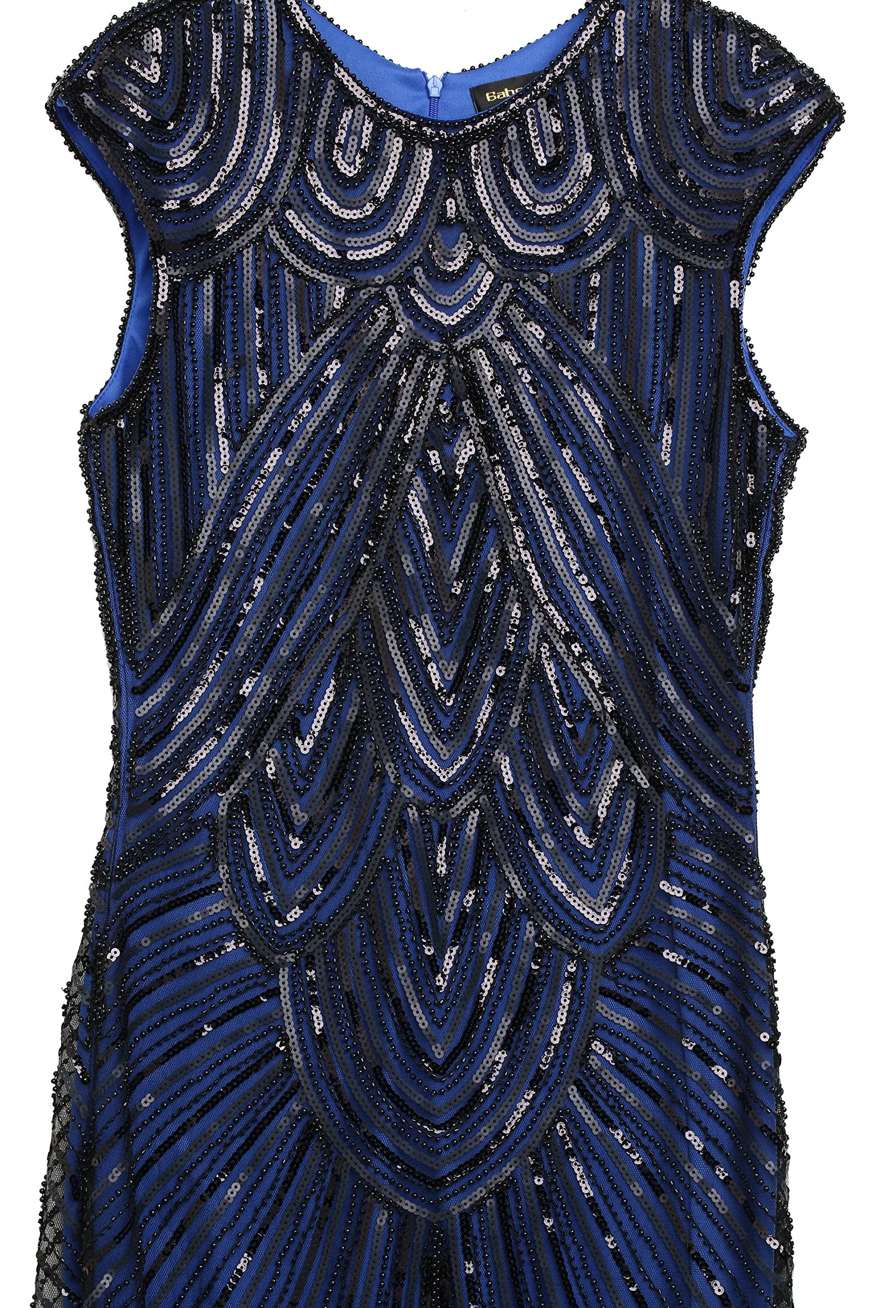 US STOCK Black and Blue Flapper Beaded Fringed Great Gatsby Dress