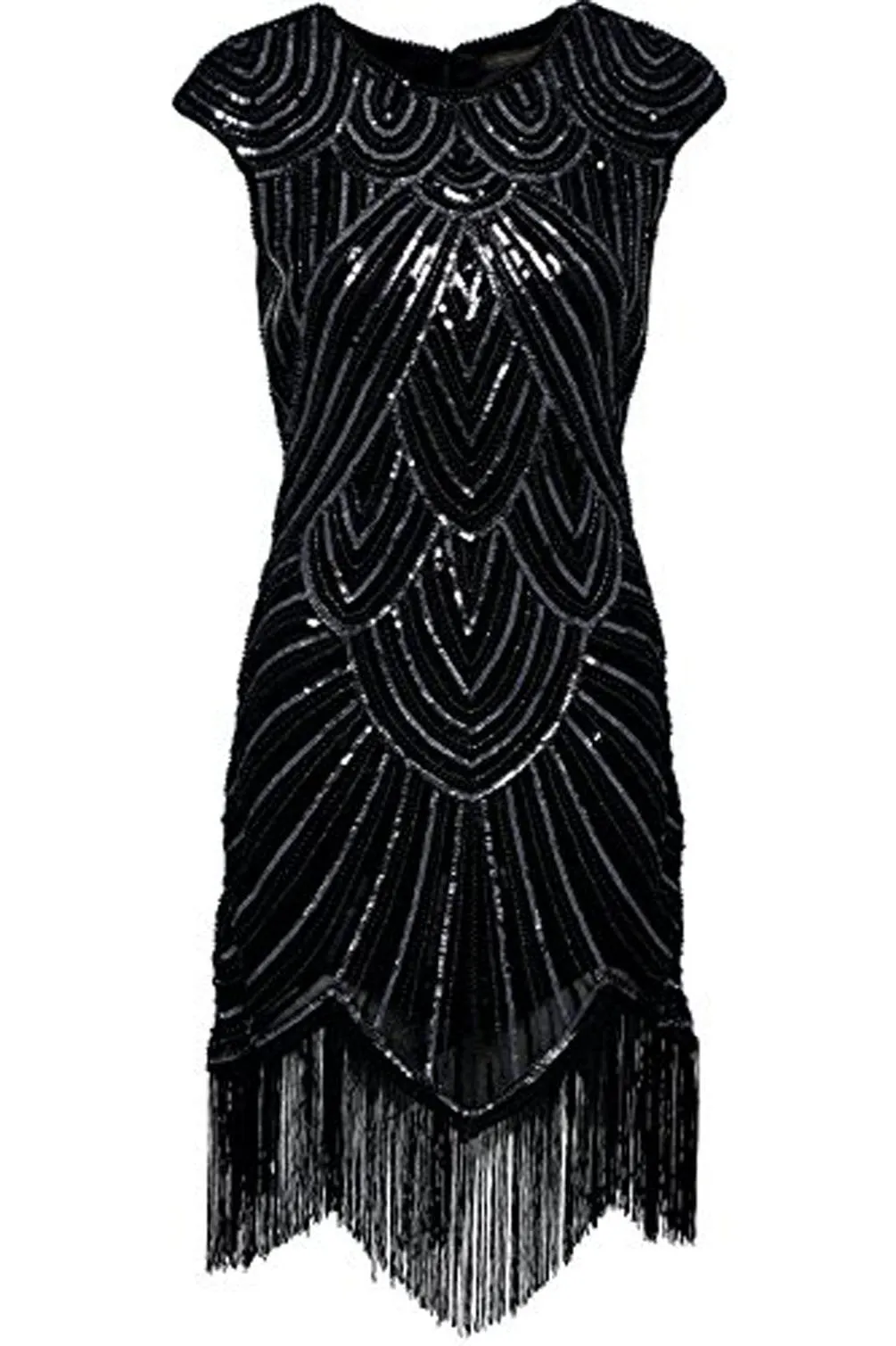 US STOCK Black and Blue Flapper Beaded Fringed Great Gatsby Dress