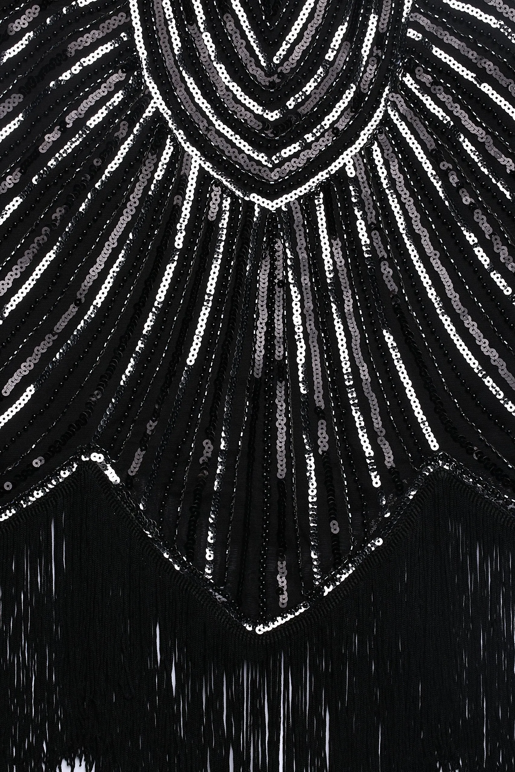 US STOCK White and Silver Flapper Beaded Fringed Great Gatsby Dress