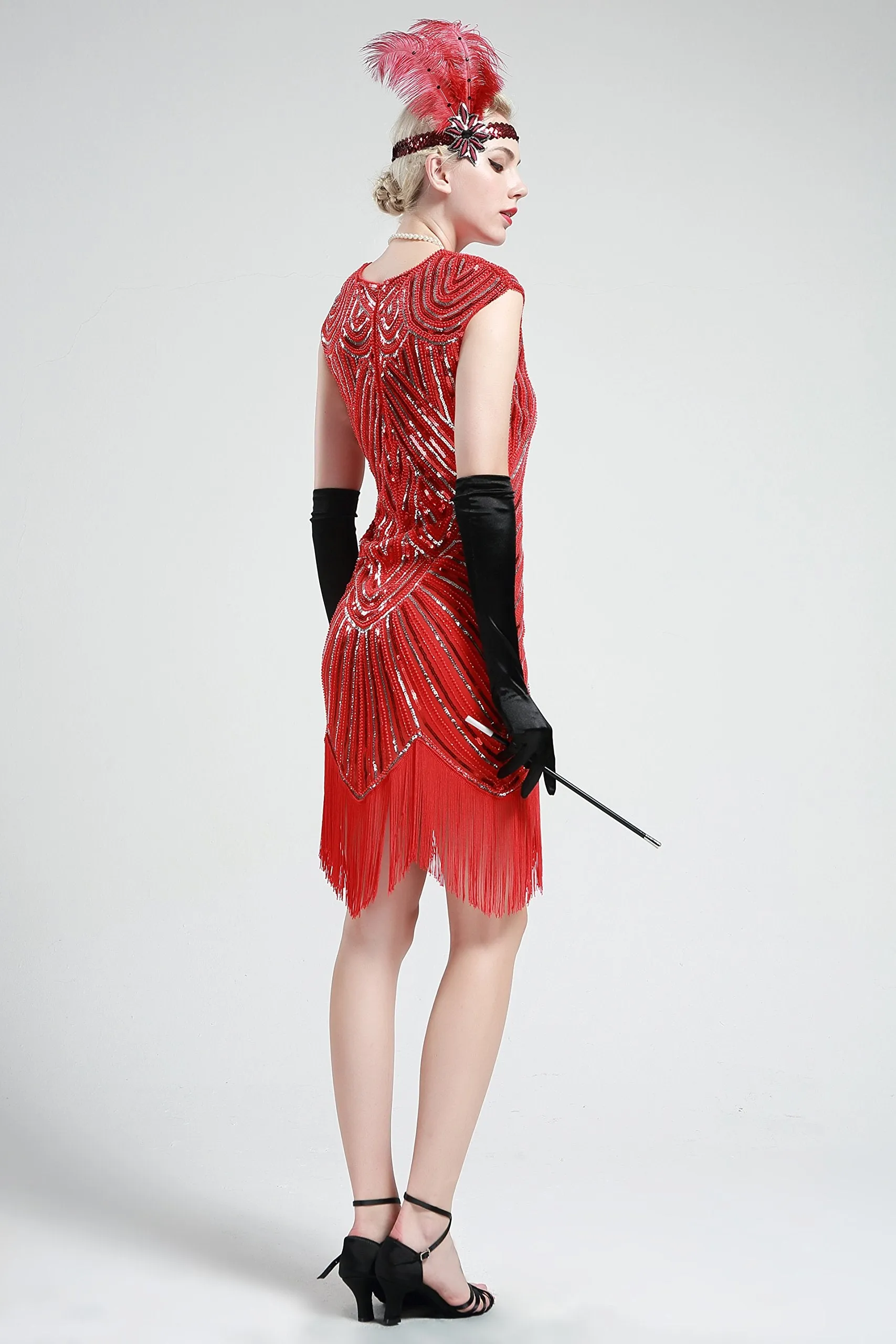 US STOCK White and Silver Flapper Beaded Fringed Great Gatsby Dress