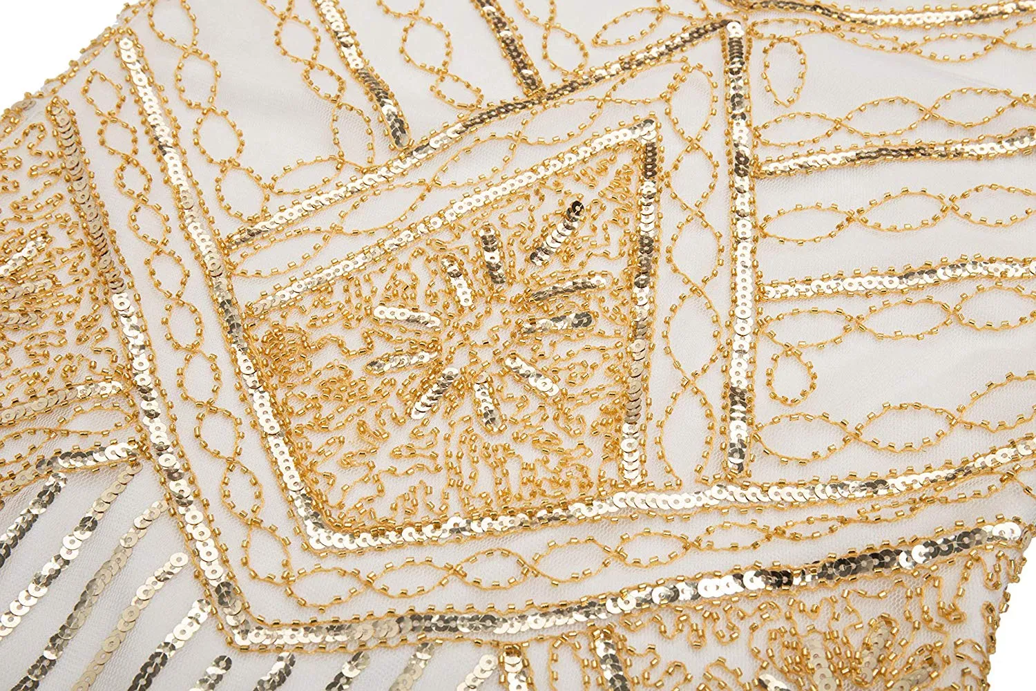 Vintage 1920s Cream White Flapper 20s Great Gatsby Dress Fringed Sequin Art Deco Dress