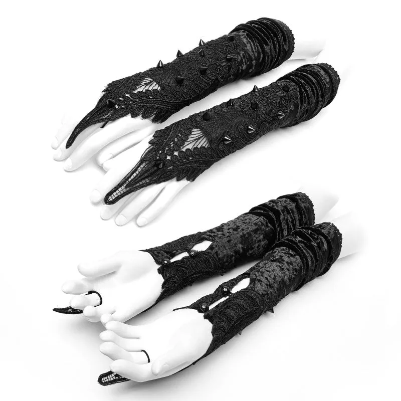 WS-265 Gothic black Phoenix Velvet Gloves Vintage Armwarmers Accessories