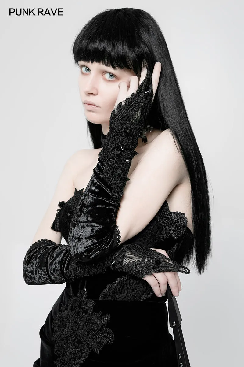 WS-265 Gothic black Phoenix Velvet Gloves Vintage Armwarmers Accessories